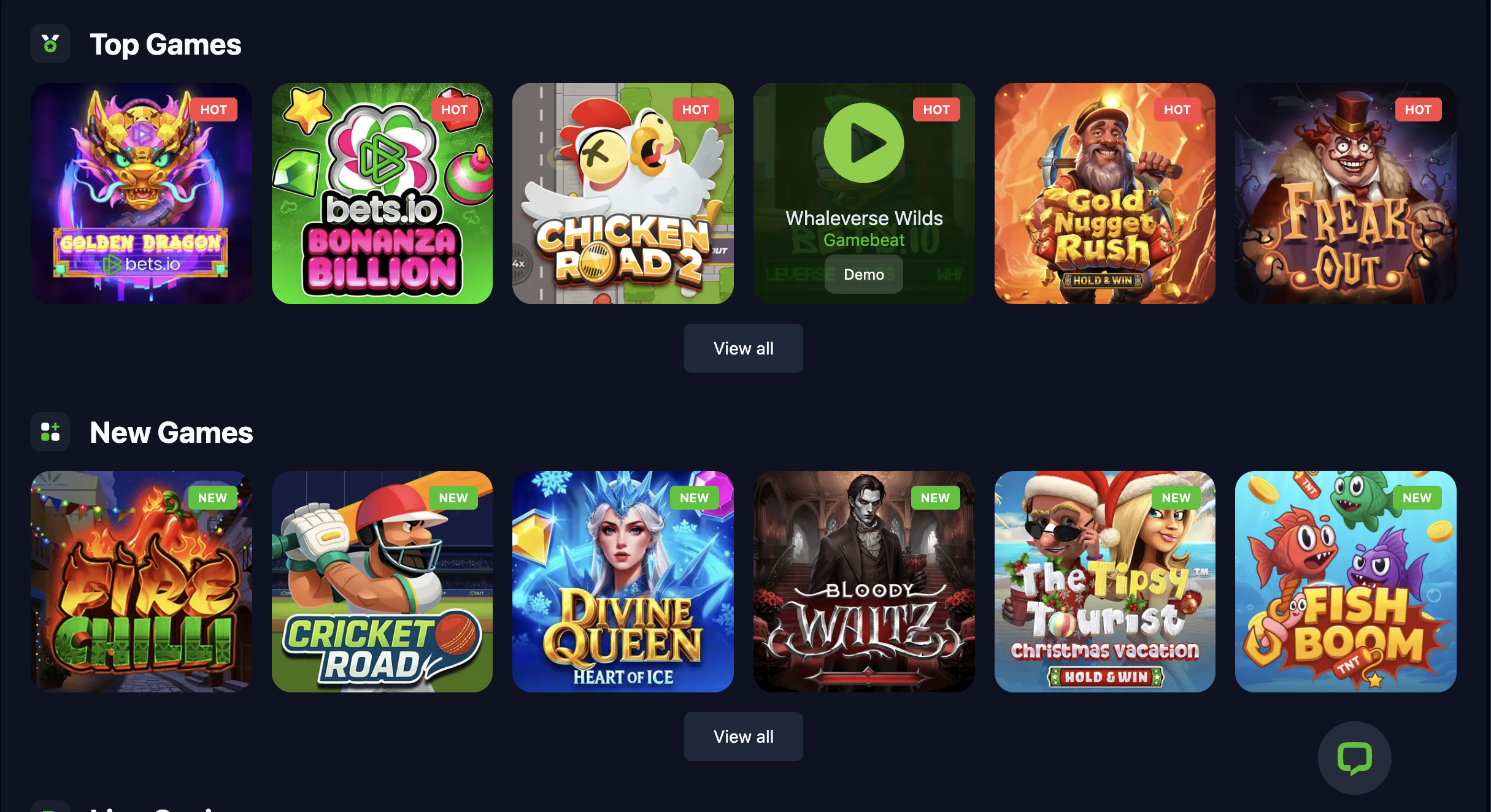 Een selectie van populaire en nieuwe casinospellen bij Bets.io